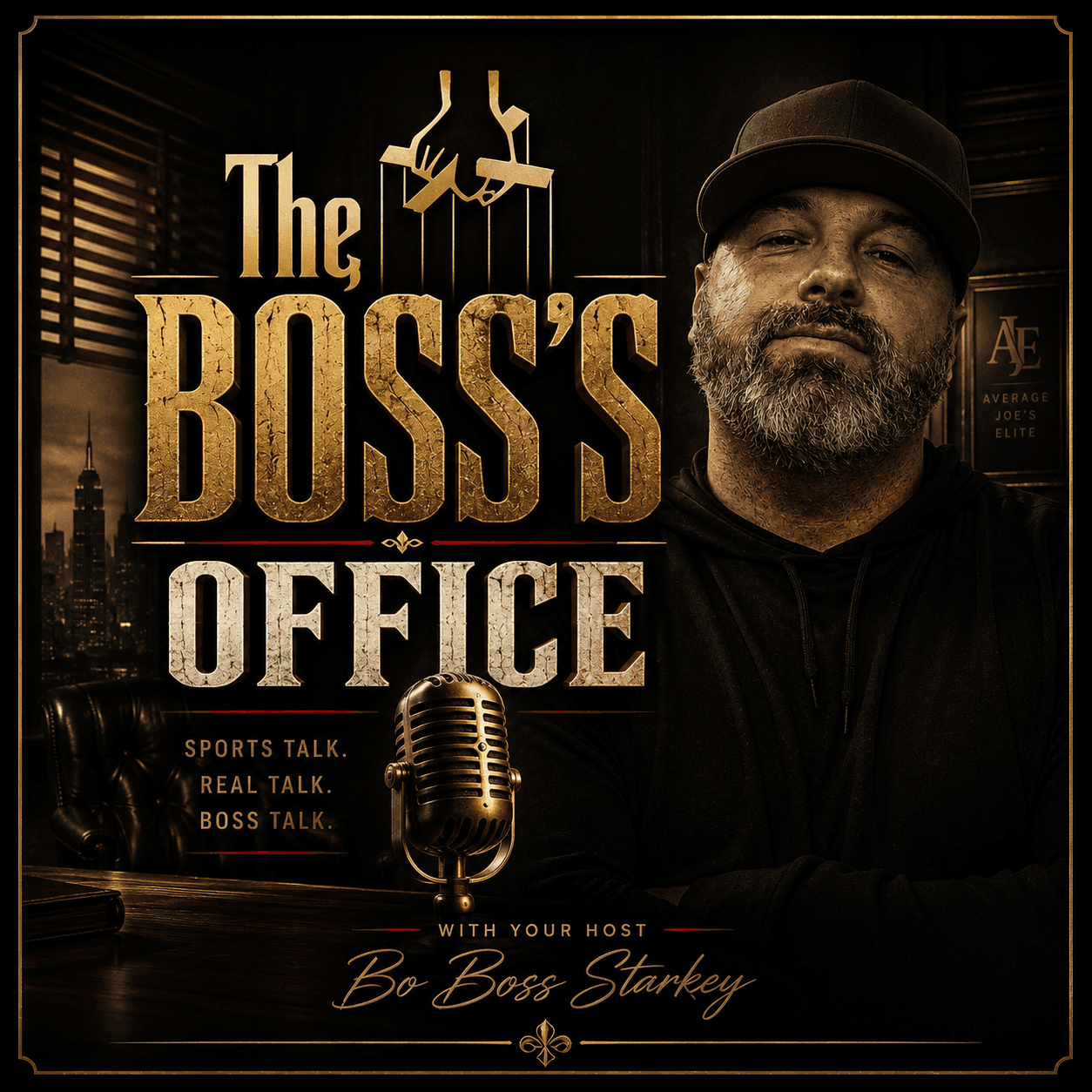 The Bosses Office with Bo Starkey — black and gold show artwork